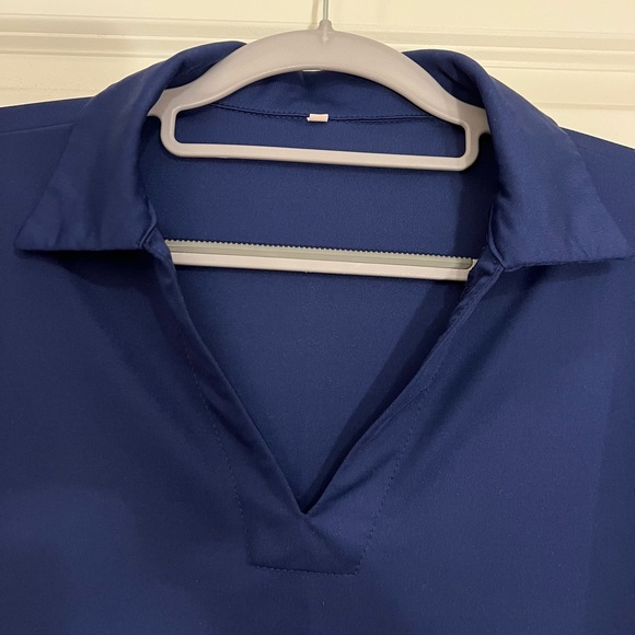 Easy Wear Set: V-Neck Collared Blouse/Pant Set in Navy NWOT - Picture 4 of 11